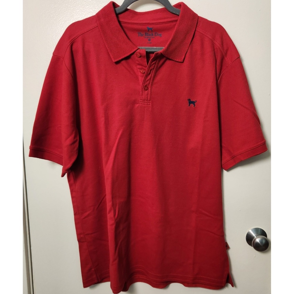 The Black Dog Men's Polo‎ Shirt Large Short Sleeve Red Embroidered Dog Preppy